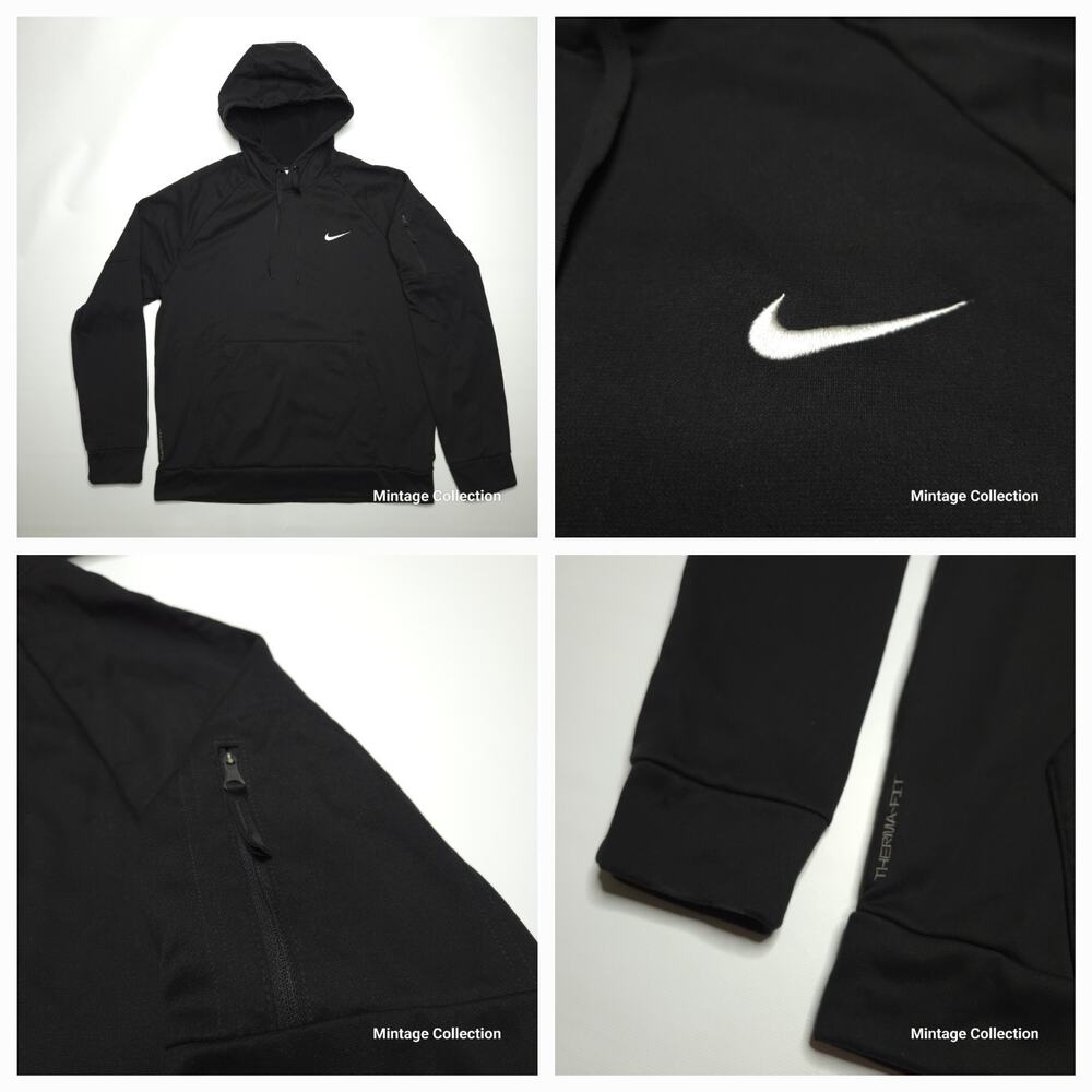 Nike Therma-Fit Embroidered Swoosh Logo Black Hoodie Size L